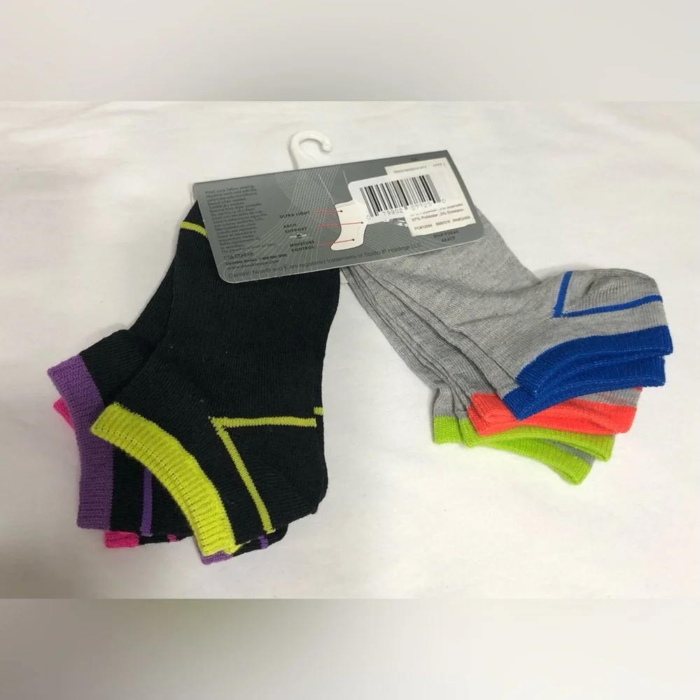 6Pairs Girl’s No Show Socks Arch Support black gray. M (10.5-4)